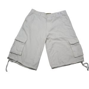 ROK Shorts Mens 34 White Cotton Polyester Twill Cargo Bottoms with Hem Tie